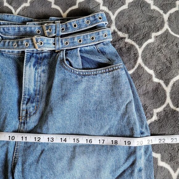 Womens High Rise Barrel Baggy Crop Jeans Sz 8 Blue Belted Pleated Balloon Korean - Picture 6 of 8